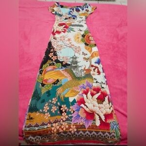 Rare Farm Rio Japanese style printed dress with lace up back